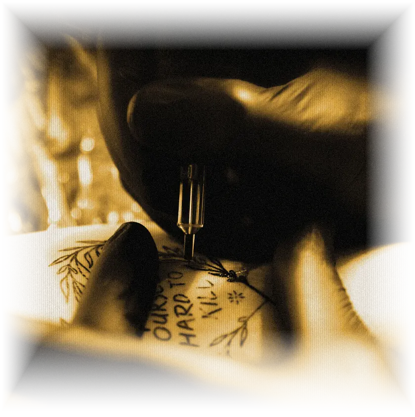Fine-line tattoo work in progress
