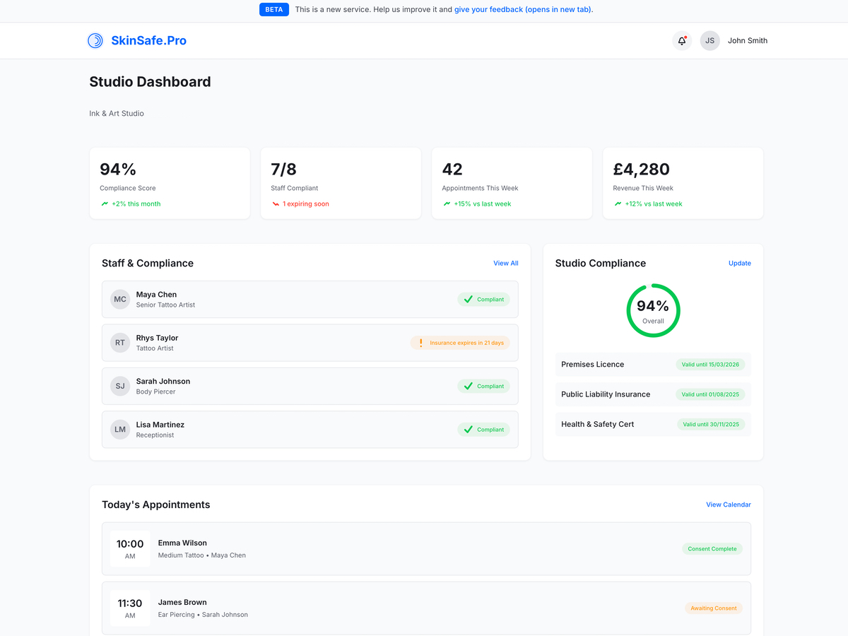 SkinSafe.Pro Dashboard Preview